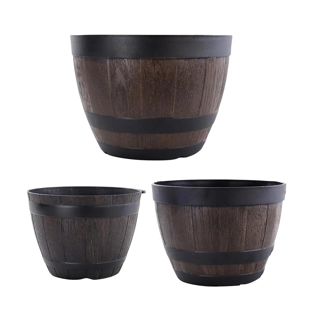 Grand pot de fleurs en forme de tonneau