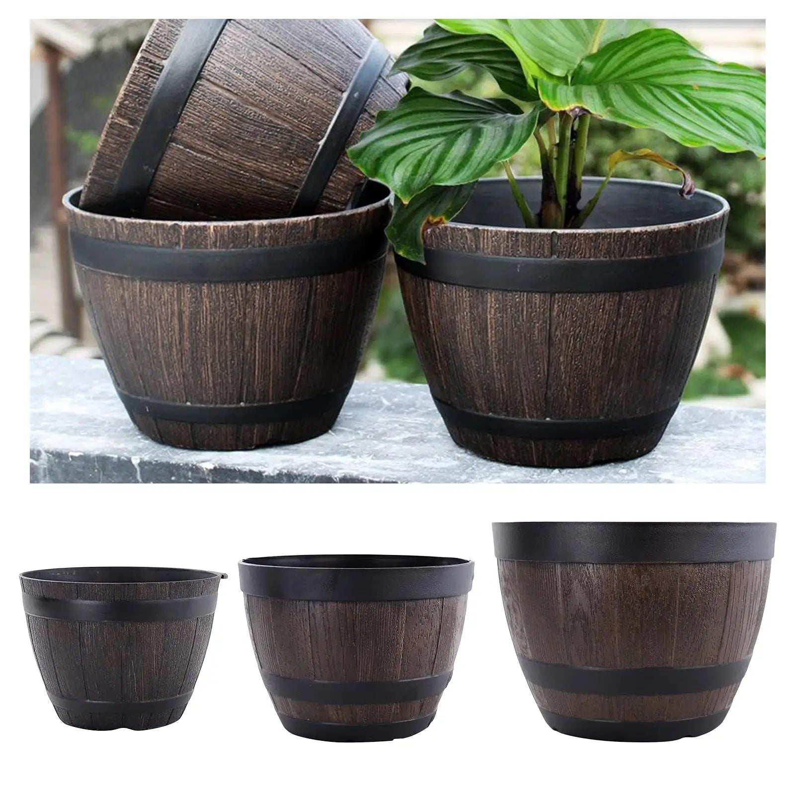 Grand pot de fleurs en forme de tonneau